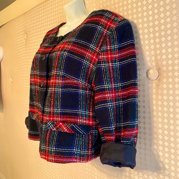 ♥️AUGUST MAX♥️VTG PLAID TWEED CROPPED LINED BLAZER JACKET EUC❣️ - Picture 3 of 6